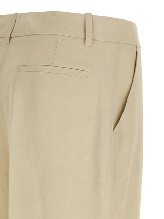 Beige Viscose Casual Pants