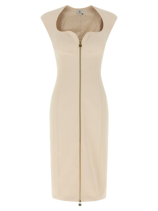 Beige Polyester Midi Dress