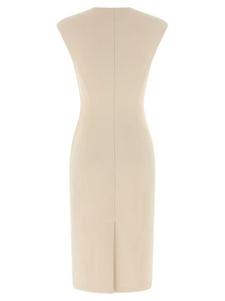 Beige Polyester Midi Dress