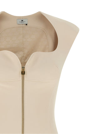 Beige Polyester Midi Dress