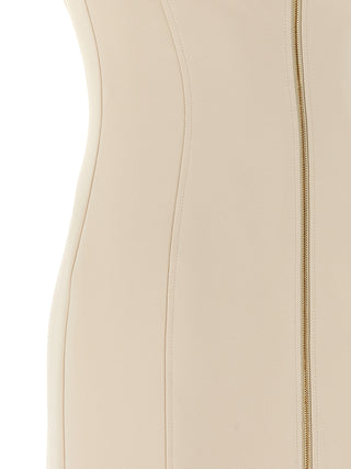 Beige Polyester Midi Dress