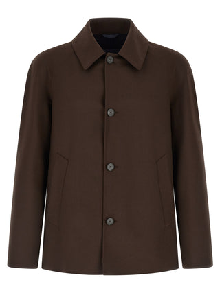 Brown Polyester Full-Length Jacket