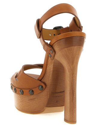 Brown Calfskin Stiletto Heel Sandals