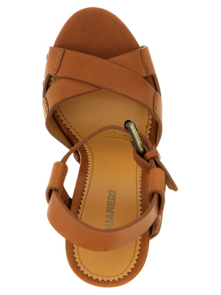 Brown Calfskin Stiletto Heel Sandals