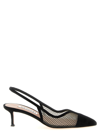 Black Textile Mid Heel Pumps