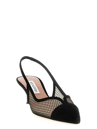 Black Textile Mid Heel Pumps