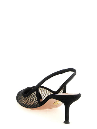 Black Textile Mid Heel Pumps