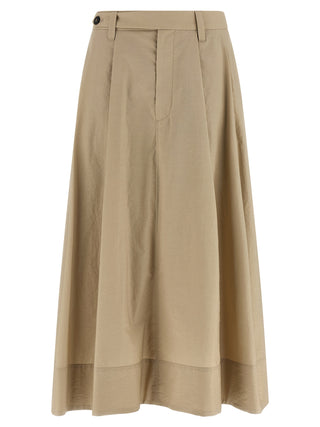 Beige Cotton Midi Skirt