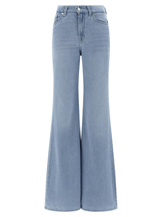 Blue Cotton Flared Jeans