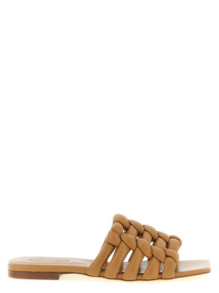 Brown Lambskin Slides