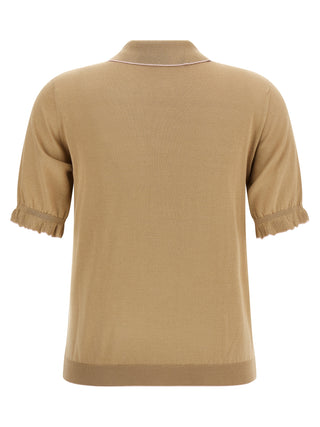 Beige Silk Polo Shirt