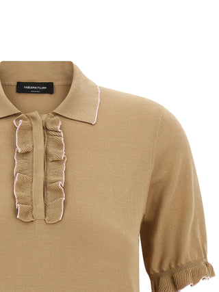 Beige Silk Polo Shirt