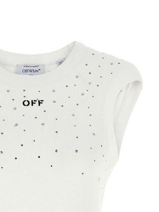 White Viscose Sleeveles T-Shirt