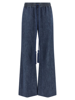 Blue Cotton Flared Jeans