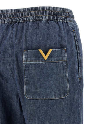 Blue Cotton Flared Jeans