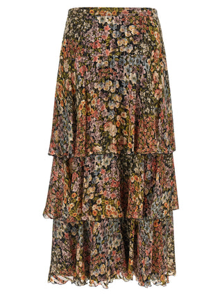 Multicolor Silk Midi Skirt