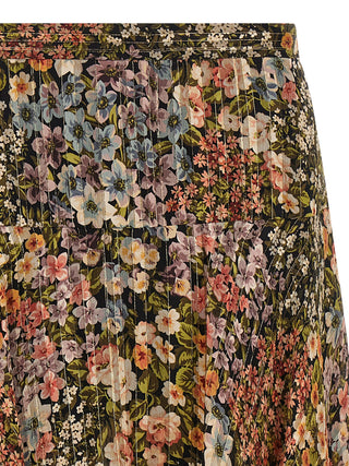 Multicolor Silk Midi Skirt