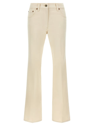 Beige Cotton Flared Jeans