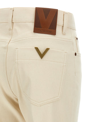 Beige Cotton Flared Jeans
