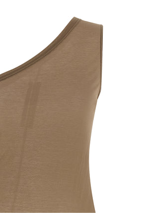 Beige Cotton Sleeveles T-Shirt