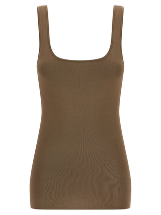 Brown Viscose Sleeveles T-Shirt