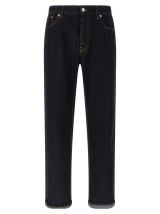 Blue Cotton Straight-Leg Jeans