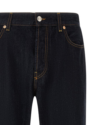 Blue Cotton Straight-Leg Jeans
