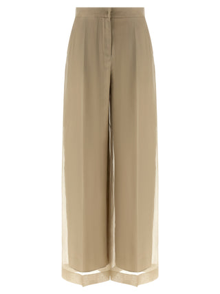 Beige Silk Casual Pants