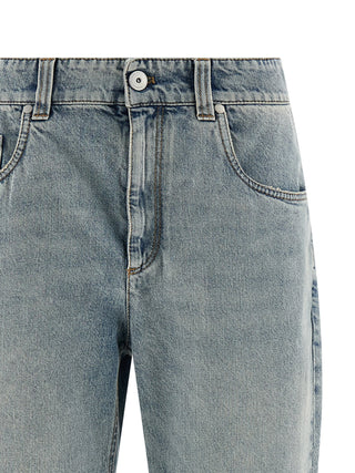 Blue Cotton Straight-Leg Jeans