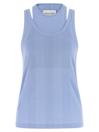 Blue Cotton Sleeveles T-Shirt