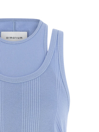 Blue Cotton Sleeveles T-Shirt