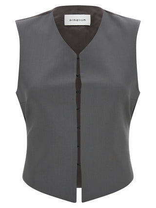 Gray Virgin Wool Sleeveless Jacket