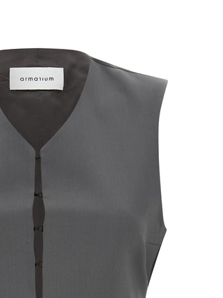 Gray Virgin Wool Sleeveless Jacket