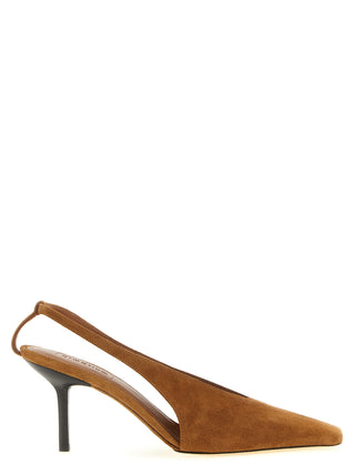 Brown Leather Mid Heel Pumps
