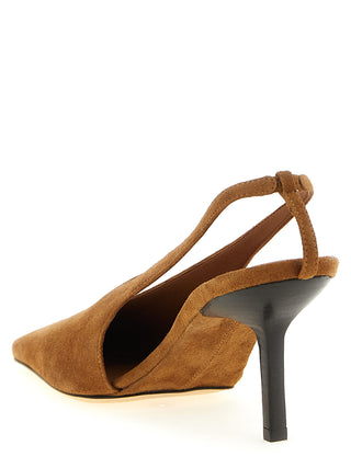Brown Leather Mid Heel Pumps