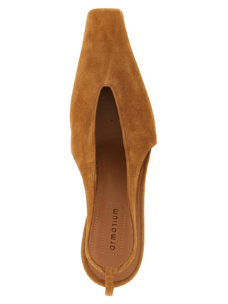Brown Leather Mid Heel Pumps