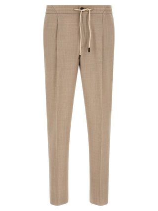 Beige Virgin Wool Casual Pants