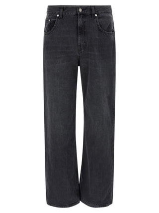 Black Cotton Straight-Leg Jeans
