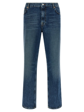 Blue Cotton Straight-Leg Jeans