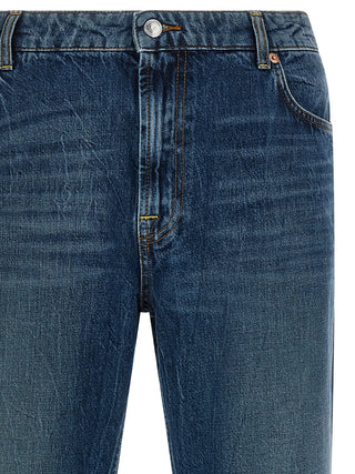 Jeans de pierna recta de algodón azul