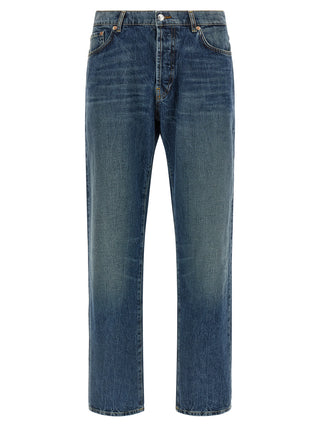 Blue Cotton Straight-Leg Jeans