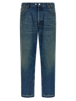 Blue Cotton Straight-Leg Jeans
