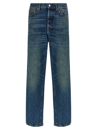Blue Cotton Straight-Leg Jeans