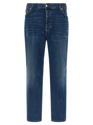 Blue Cotton Cropped Jeans