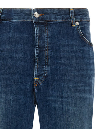 Blue Cotton Cropped Jeans