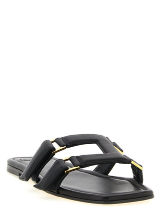 Black Lambskin Slides