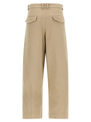 Beige Cotton Casual Pants