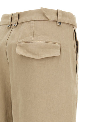 Beige Cotton Casual Pants