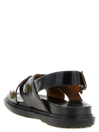 Black Lamb Leather Flat Sandals