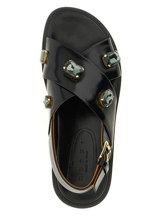 Black Lamb Leather Flat Sandals